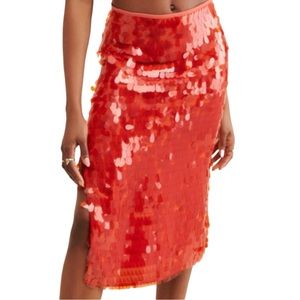 Anthropologie Orange Sequin Midi Skirt